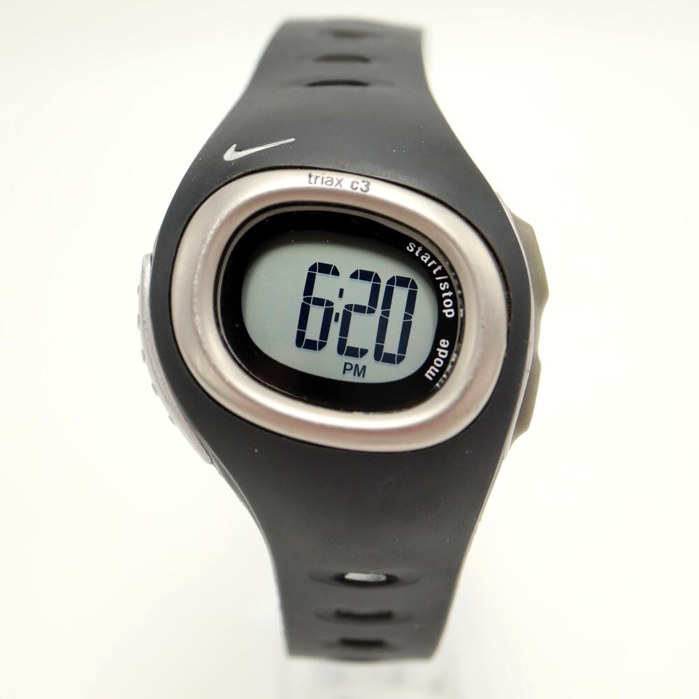 Vintage Y2K Nike Triax C3 Digital 40mm Watch Timer Black Silver w New Battery